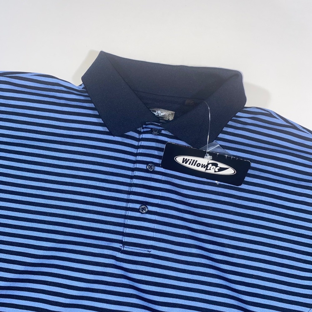 Willow Pointe Mens Striped Golf Polo Shirt Blue‎ Black Short Sleeve Size X